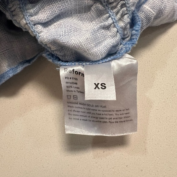 REFORMATION Gia Ruffle Peplum Convertible Strap Linen Top | XS | Retail $149 - Picture 8 of 8